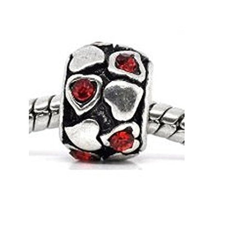 Red  Rhinestone Heart Charm European Bead Compatible for Most European Snake Chain Bracelet - Sexy Sparkles Fashion Jewelry - 1