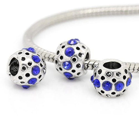Royal Blue Rhinestone  Birthstone Charm European Bead Compatible for Most European Snake Chain Bracelets - Sexy Sparkles Fashion Jewelry - 2