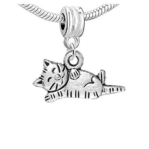 Curled up Kitty Dangling Bead European Bead Compatible for Most European Snake Chain Charm Bracelet