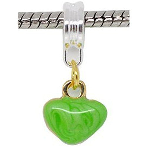 Two Tone Enamel Green Hearts Charm Bead Dangle in Assorted s