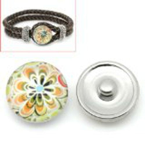 Multi Flower Design Glass Chunk Charm Button Fits Chunk Bracelet 18mm for Noosa Style Bracelet