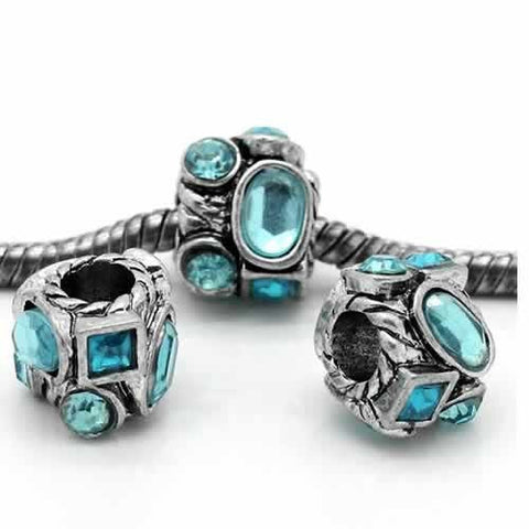 Charm with Round and Oval Rhinestones Charm Bead For Snake Chain Bracelet (Light Blue) - Sexy Sparkles Fashion Jewelry - 2