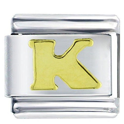 Gold plated base Letter K Italian Charm Bracelet Link - Sexy Sparkles Fashion Jewelry - 1