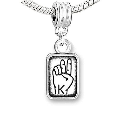 Sign Lauguage Charms Alphabet Letter European Bead Compatible for Most European Snake Chain Bracelet (K) - Sexy Sparkles Fashion Jewelry