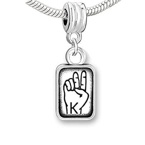 Sign Lauguage Charms Alphabet Letter European Bead Compatible for Most European Snake Chain Bracelet (K)