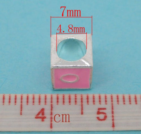 "O" Letter Square Charm Beads Pink Enamel European Bead Compatible for Most European Snake Chain Charm Bracelets - Sexy Sparkles Fashion Jewelry - 3