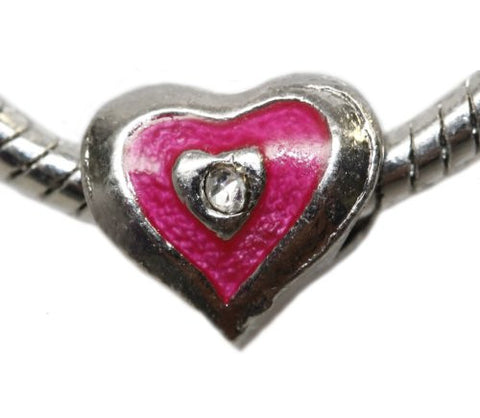 Enamel Pink Heart with  Rhinestone Bead European Bead Compatible for Most European Snake Chain Charm Bracelet - Sexy Sparkles Fashion Jewelry - 2