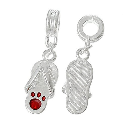 Flip Flop Slipper with Footprint Charm Bead (Red) - Sexy Sparkles Fashion Jewelry - 2