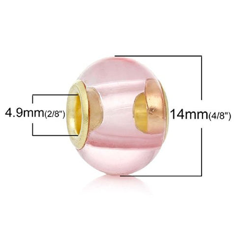 Five (5) Pink-Glass European Murano Lampwork Beads Compatible with European Snake Chain Bracelet - Sexy Sparkles Fashion Jewelry - 2