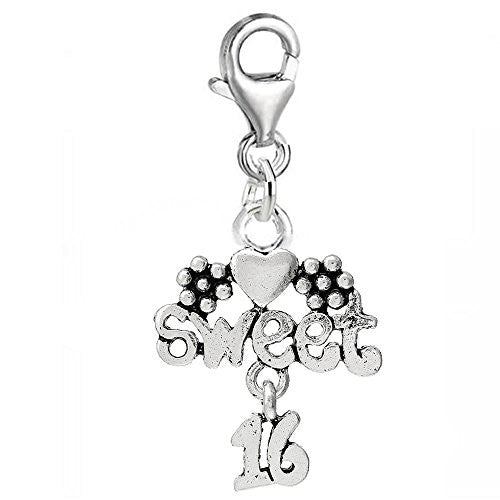 Sweet 16 Flower Heart Clip On For Bracelet Charm Pendant for European Charm Jewelry w/ Lobster Clasp - Sexy Sparkles Fashion Jewelry