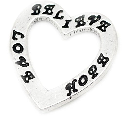 Silver Tone Believe Love Hope Heart Charm Pendant for Necklace - Sexy Sparkles Fashion Jewelry - 1