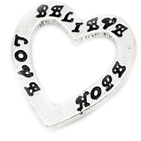 Silver Tone Believe Love Hope Heart Charm Pendant for Necklace - Sexy Sparkles Fashion Jewelry - 1