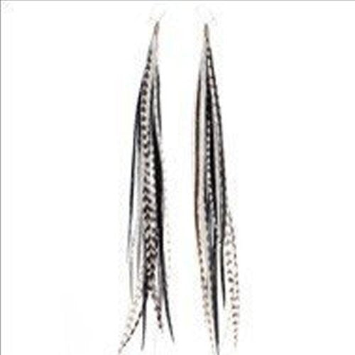4-6 inches long Zebra Black & White Feather Earrings Made with 5 Genuine Grizzly Feathers