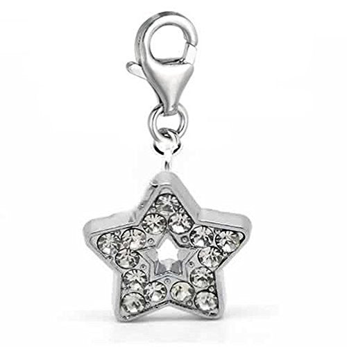 Rhinestone Clip on Star Dangle Charm Pendant for European Clip on Charm Jewelry w/ Lobster Clasp - Sexy Sparkles Fashion Jewelry