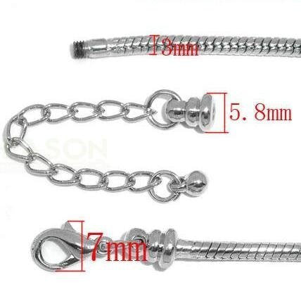 silver plated base Bead Barrel Clasp European 22 Inches Snake Chain Necklace - Sexy Sparkles Fashion Jewelry - 2