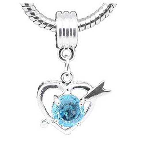 Tourquise Rhinestone Cupid Heart Dangle Charm European Bead Compatible for Most European Snake Chain Bracelet - Sexy Sparkles Fashion Jewelry - 1