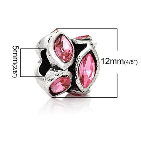 European Style Charm Beads Oval Antique Silver Pink Rhinestone - Sexy Sparkles Fashion Jewelry - 3