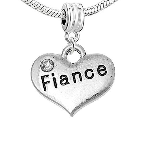 Two Sided Wedding Charm Fiance Heart Bead With Clear  Crystals For Snake Chain Bracelet - Sexy Sparkles Fashion Jewelry