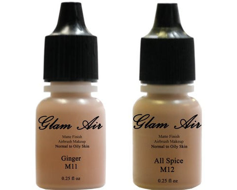 (2)Two Glam Air Airbrush Makeup Foundations M11 Ginger & M12 All Spice for Flawless Looking Skin Matte Finish For Normal to Oily Skin (Water Based)0.25oz Bottles - Sexy Sparkles Fashion Jewelry - 1