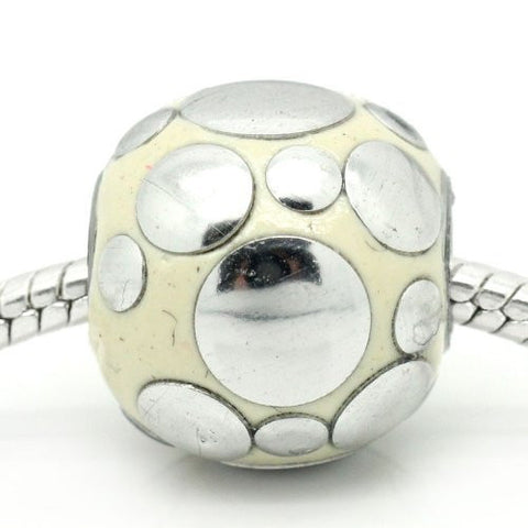 Off White Clay Indonesia Carved Dotted Design Spacer Charm Bead For Snake Chain Bracelet - Sexy Sparkles Fashion Jewelry - 4