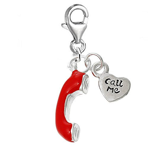 3D Enamel Red Telephone Call Me Clip On Charm Pendant for European Charm Jewelry w/ Lobster Clasp - Sexy Sparkles Fashion Jewelry