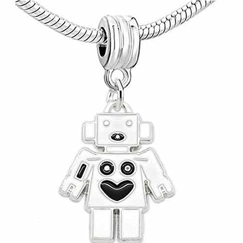 Black and White Enamel Robot Charm Dangle European Bead Compatible for Most European Snake Chain Bracelet - Sexy Sparkles Fashion Jewelry