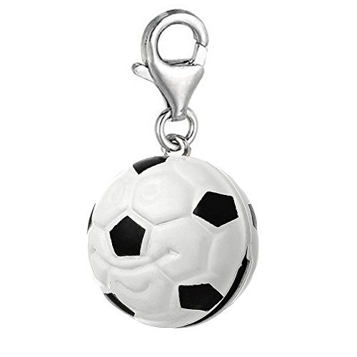 Christmas Ornament Soccer Ball Bell Clip On Pendant for European Charm Jewelry w/ Lobster Clasp