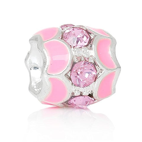 Pinl Barrel Moon w/  Crystal Pattern Bead Compatible for Most European Snake Chain Bracelet - Sexy Sparkles Fashion Jewelry - 1