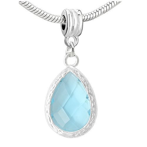 Tear Drop Rhinestone Birthstone European Bead Compatible for Most European Snake Chain Charm Bracelet (March) - Sexy Sparkles Fashion Jewelry