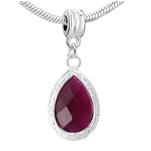 Tear Drop Rhinestone Birthstone European Bead Compatible for Most European Snake Chain Charm Bracelet (February)