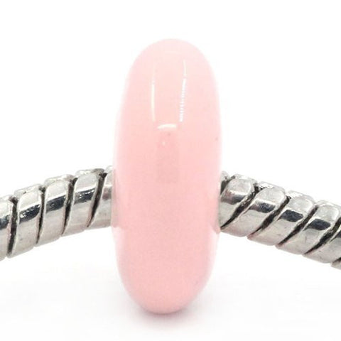 European Charm Beads Flat Round Silver Plated Enamel light Pink - Sexy Sparkles Fashion Jewelry - 4