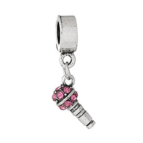 Microphone with Pink Crystals for Snake Chain Charm Bracelet - Sexy Sparkles Fashion Jewelry - 2