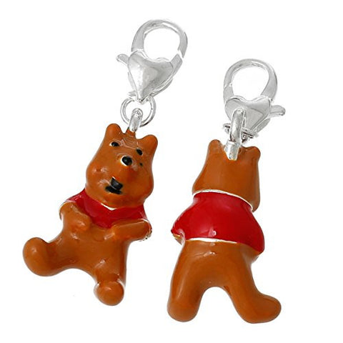 Happy Bear Wearing a Red T-Shirt Clip on for Bracelet or Necklace - Sexy Sparkles Fashion Jewelry - 2