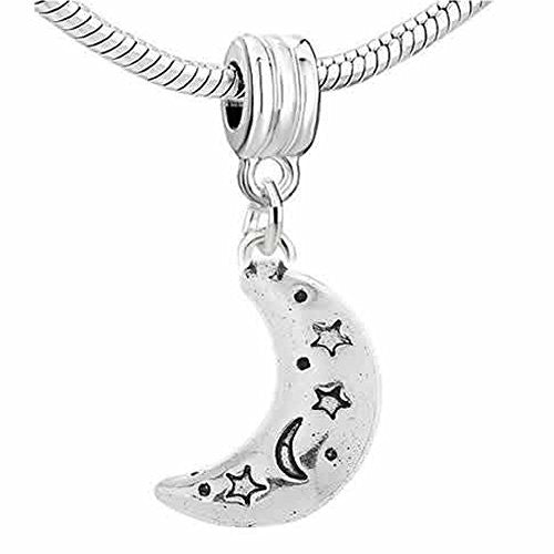 Moon Charm with Carved Stars and Moon Dangle European Bead Compatible for Most European Snake Chain Bracelet - Sexy Sparkles Fashion Jewelry - 1