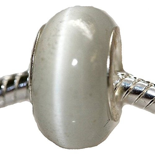 Cat's Eye Glass European Beads For Snake Chain Bracelet (White)
