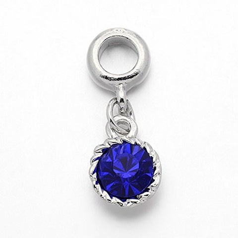 Royal Blue Dangle Created Birthstone Spacer Charm European Bead Compatible for Most European Snake Chain Bracelet - Sexy Sparkles Fashion Jewelry - 1