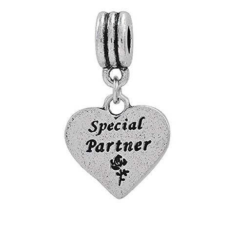 Mothers Day Special Partner Heart Dangle European Bead Compatible for Most European Snake Chain Charm Bracelet