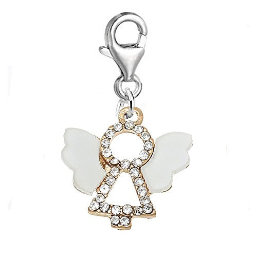 Angel Charm with  Crystals Clip on Pendant for European Charm Jewelry w/ Lobster Clasp