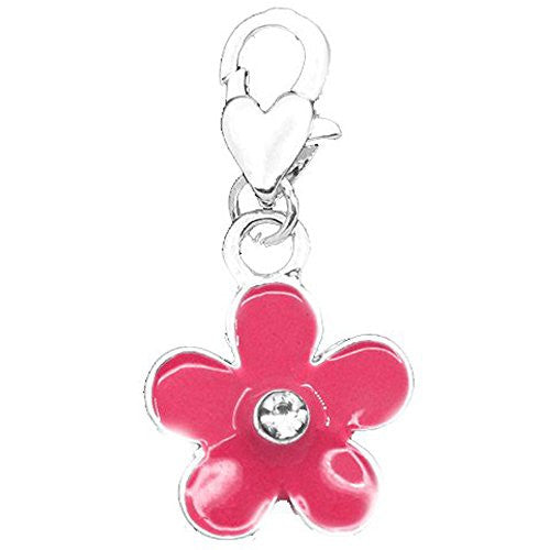 Clip on Pink Flower Charm Pendant for European Jewelry w/ Lobster Clasp - Sexy Sparkles Fashion Jewelry - 1