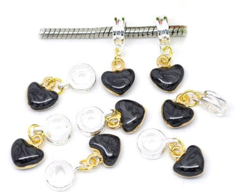 Black  Enamel Heart Dangle Bead European Bead Compatible for Most European Snake Chain Charm Bracelet - Sexy Sparkles Fashion Jewelry - 2
