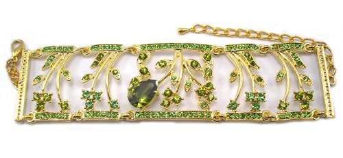 Green Teardrop Stone 7Inch Plus 2 Extender Crystal Bracelet Silver Tone