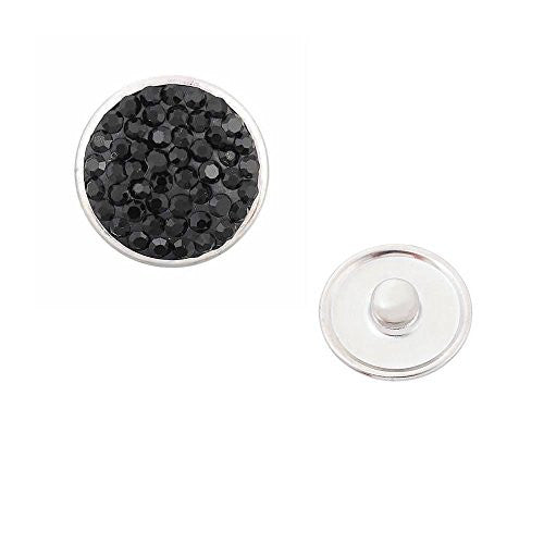 Black Crystals Chunk Snap Jewelry Button Round Silver Tone Fit Chunk Bracelets