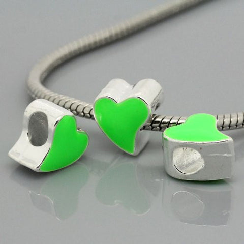 Love Heart Charm Green Bead for European Snake Chain charm bracelet - Sexy Sparkles Fashion Jewelry - 2