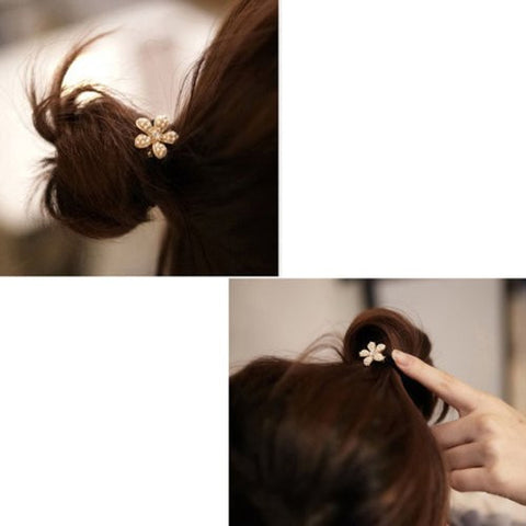 Nylon Cirlce Ring Hair Band Ponytail Holder Black Acrylic Imitation Pearl Choose Your Style From Menu (Flower) - Sexy Sparkles Fashion Jewelry - 3