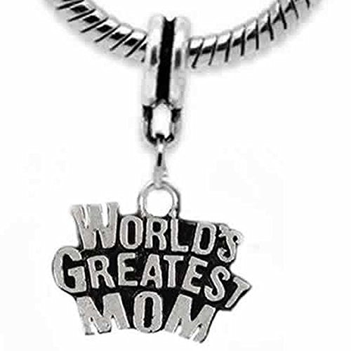 Mothers Day Gift Worlds Greatest Mom Dangle Bead for Snake Charm Bracelet