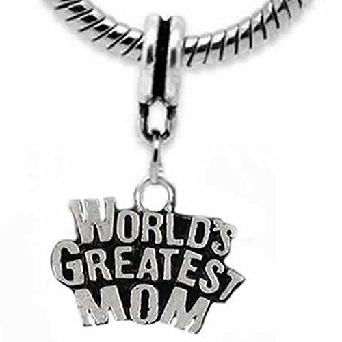 Mothers Day Gift Worlds Greatest Mom Dangle Bead for Snake Charm Bracelet - Sexy Sparkles Fashion Jewelry - 1