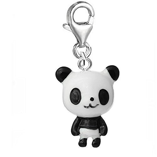 Resin Black and White Panda Dangling Clip on Pendant Charm for Bracelet or Necklace - Sexy Sparkles Fashion Jewelry