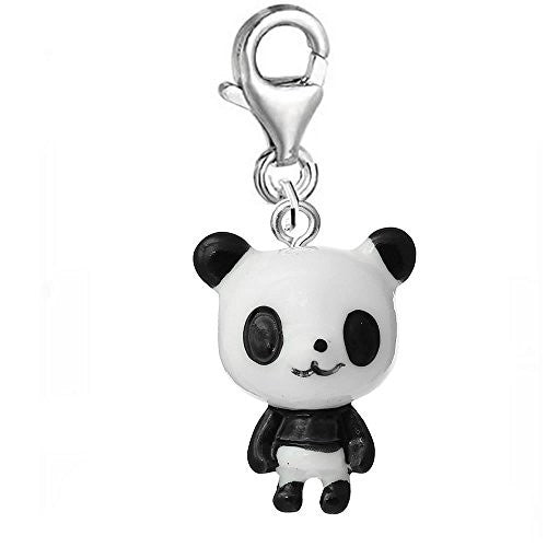 Resin Black and White Panda Dangling Clip on Pendant Charm for Bracelet or Necklace
