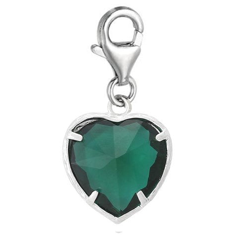 Clip-on May Birthday Heart Dangle Pendant for European Clip on Charm Jewelry w/ Lobster Clasp