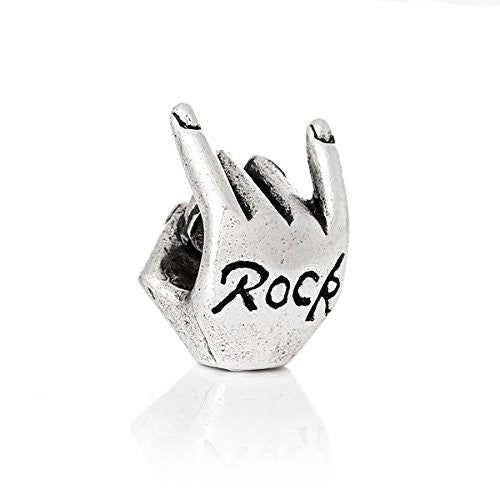 Rock Carved Hand Charm Bead Silver Tone Compatible for Most European Snake Chain Bracelet